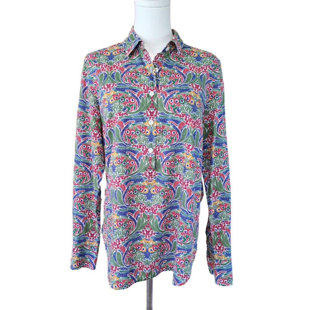 J Crew LIBERTY Popover Long Sleeve Top Meg's Garden Floral Sz 6 Cotton Summer